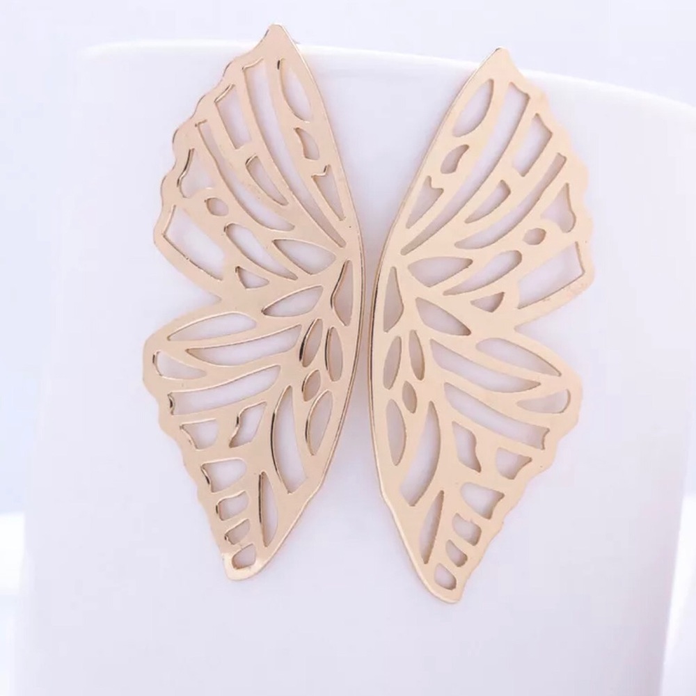 Gold Butterfly Wing Earrings - Picture 2 of 7